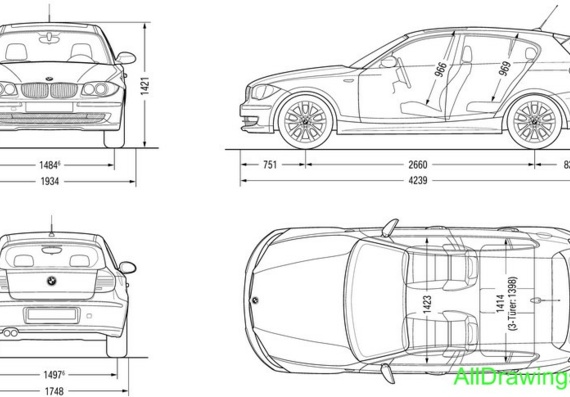 BMW 1 series E87 (2007) (БМВ 1 серии Е87 (2007)) - чертежи (рисунки) автомобиля